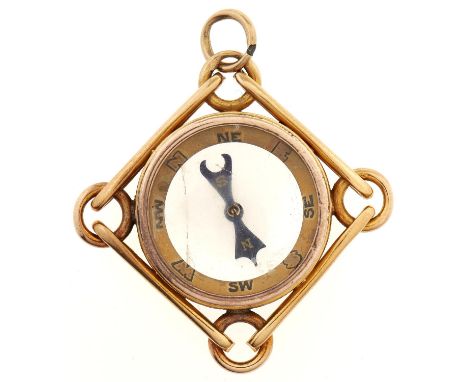 A gold fob compass, early 20th c, with chain surround, 9.1g 