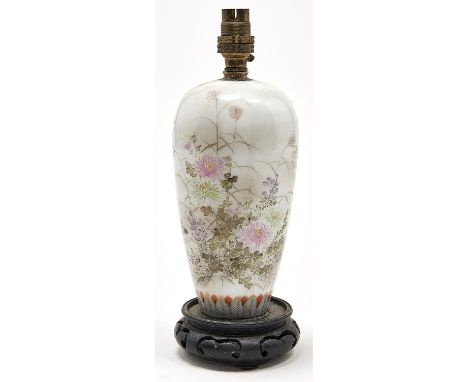 A Japanese porcelain shoulder oviform vase, Meiji period, enamelled with waterfowl and flowers in a continuous landscape, mou