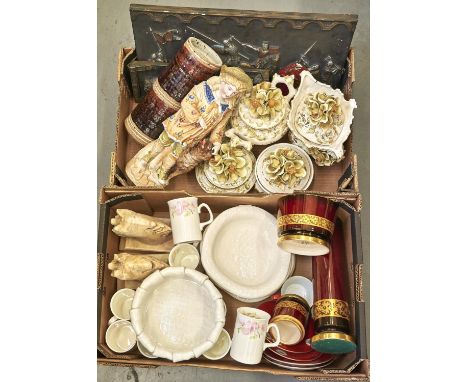 Miscellaneous ceramics, brass ware, etc, including a Carlton Royale Rouge pattern lamp, bowl and cylindrical jar, Noritake te