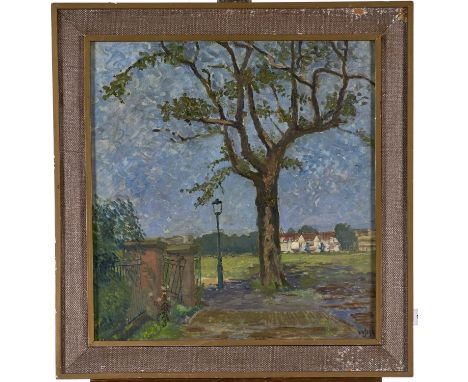 W J Dyk, 20th c - The Street Lamp, signed, oil on hardboard, 53.5 x 51cm 