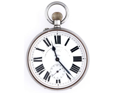 A nickel plated keyless lever mammoth watch, the enamel dial inscribed Goldsmith's and Silversmith's Company Limited, in make