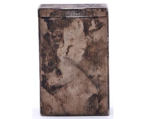 An Elizabeth II silver cigarette box, engine turned, 88mm h, Birmingham 1958, 1oz 17dwts 