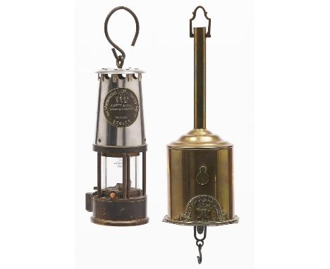 Kitchenalia. Two clockwork brass bottle jacks, John Linwood Warranted, early 19th c, 34 and 37cm h and a brass and ferrous me