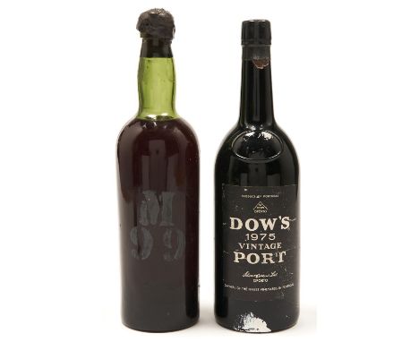 Wine. Dow's Port, 1975 vintage, one bottle and another bottle of port, unlabelled, stencilled M/99 (2) 