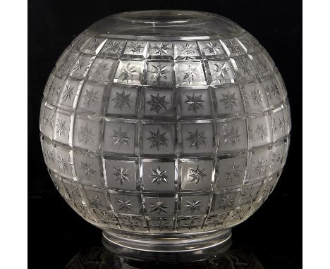 A late Victorian cut glass oil lamp globe 