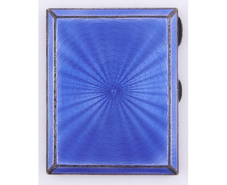 A George V silver and blue guilloche enamel cigarette case, 85mm, Birmingham 1933, 3ozs 8dwts 