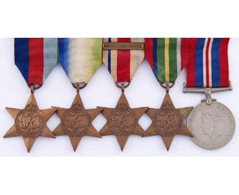 WWII 1939-1945 Star, Atlantic Star, Africa Star, North Africa 1942-43 clasp, Pacific Star and War Medal 