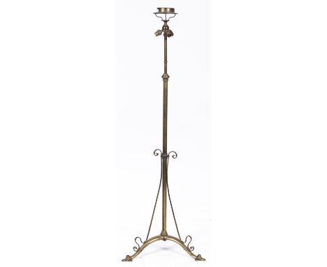 An Edwardian brass standard oil lamp, 132cm h, adapted for electricity 