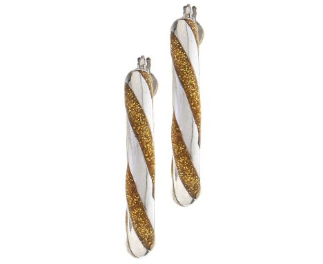 A pair of Italian white gold and gold and enamel hoop earrings, maker's mark and 750, 4g 