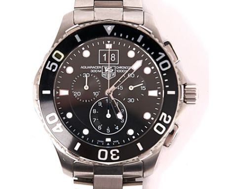 A Tag Heuer stainless steel wristwatch, Aquaracer chronograph, ref CAN1010/RMV6442 on case back, maker's bracelet, 43mm, make