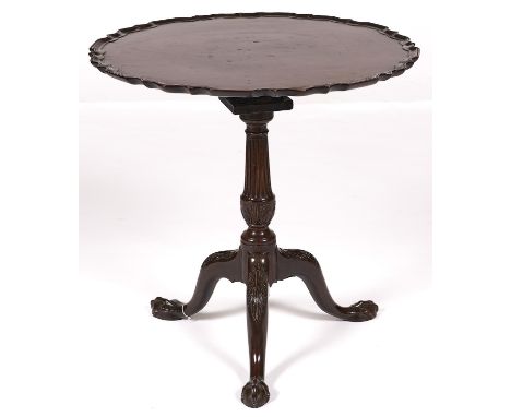 A Victorian mahogany tripod table, in George III style, with birdcage action on claw and ball feet, 68cm h; 68cm diam 