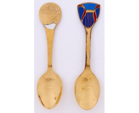 Georg Jensen. Two Danish silver gilt and enamel Christmas spoons, 2006 and 2007, maker's marks and designer's signature, boxe