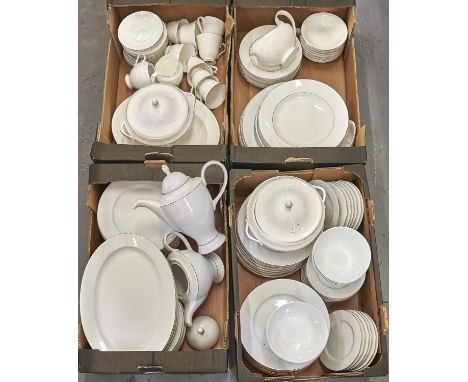 A quantity of Wedgwood Signet Platinum pattern dinner ware, comprising plates, oval serving plates, tureens and covers, break