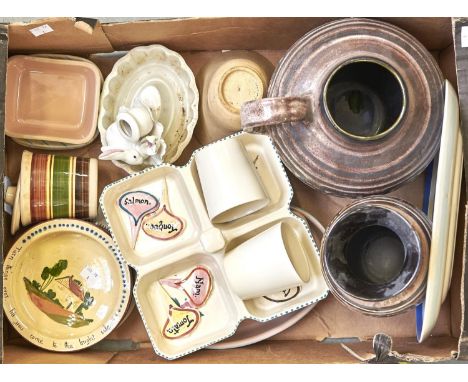 Miscellaneous decorative ceramics, including Art Pottery vases, T G Green oval meat plate, jelly moulds, Poole pottery hors d