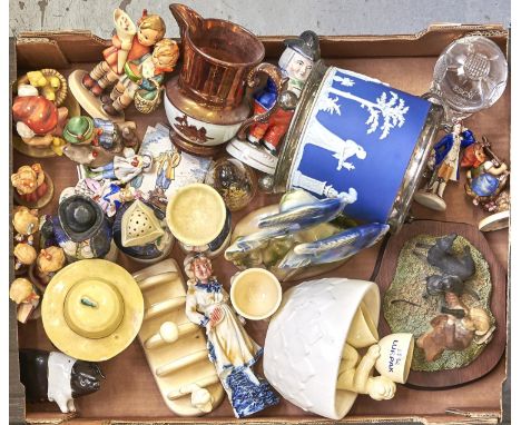 Miscellaneous ceramics and glassware, including Staffordshire cruets, Wedgwood biscuit barrel, blue jasper dip with classical