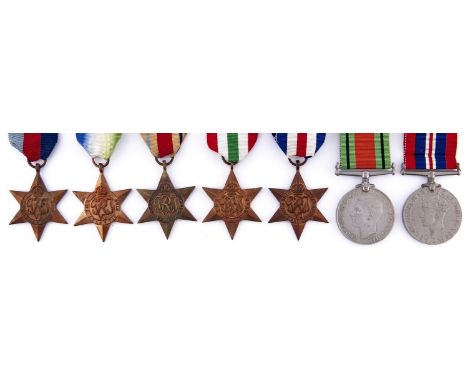 WWI Atlantic Star, Africa Star, North Africa 1942-43 clasp and three other stars, Defence Medal and War Medal 