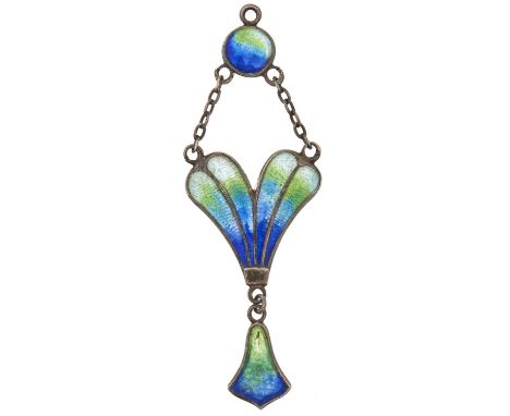 An Arts &amp; Crafts silver and translucent enamel pendant, c1910, marked Sterling Silver 