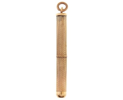 A 9ct gold toothpick, engine turned, 5.3g 