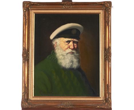 German School, 20th c - Portrait of a Bearded Man in a Green Hat; Portrait of a Mariner, two, one signed Pellam, the other in