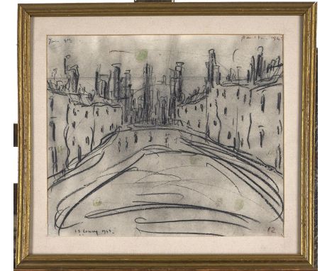 Manner of L S Lowry - Street Scene, bears signature and date, pencil on coloured paper, 31 x 36.5cm 
