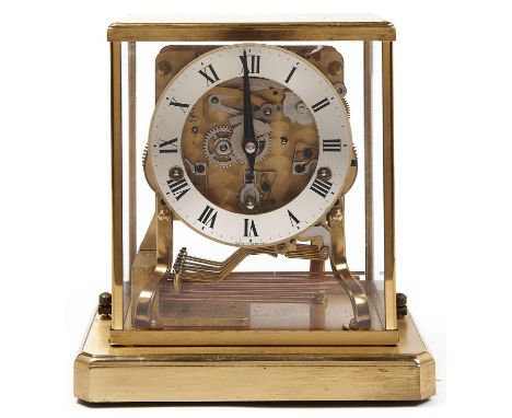 Schatz and Sohne, Germany - a brass cased four glass mantel clock, c1970, the visible movement with silvered chapter ring wit