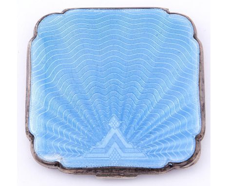 A George VI silver and blue guilloche enamel compact, 68mm, Birmingham 1946 