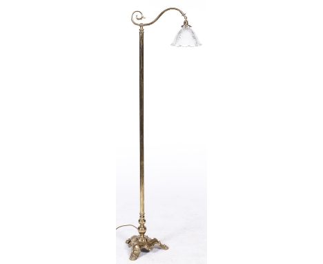 A brass swan necked standard lamp, in Victorian style, late 20th c, 169cm h 