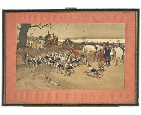 F B Kenny (Fl. 20th c) - Fox Hunter, signed, watercolour, 48 x 68.5cm and a print after Cecil Aldin (2) 