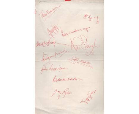 Fulham vintage multi signed sheet includes George Best, Bobby Moore, Rodney Marsh, Terry Bullivant, Gerry Peyton, Alan Slough