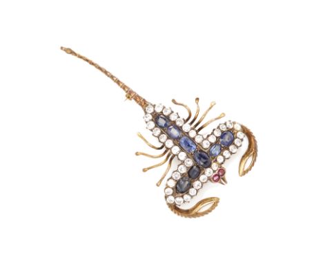 A SAPPHIRE SCORPION BROOCH
To be sold with no reserve, from an estate collection of jewellery
Naturalistically modelled and s