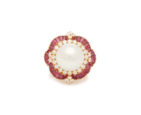 A CULTURED PEARL, RUBY AND DIAMOND CLUSTER RING
To be sold with no reserve, from an estate collection of jewellery
The centra