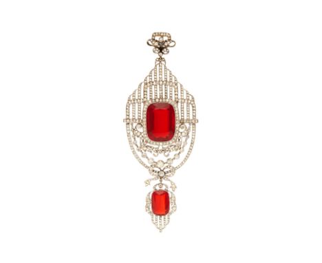 A LARGE FIRE OPAL AND DIAMOND PENDANT
To be sold with no reserve, from an estate collection of jewellery
Of antique influence