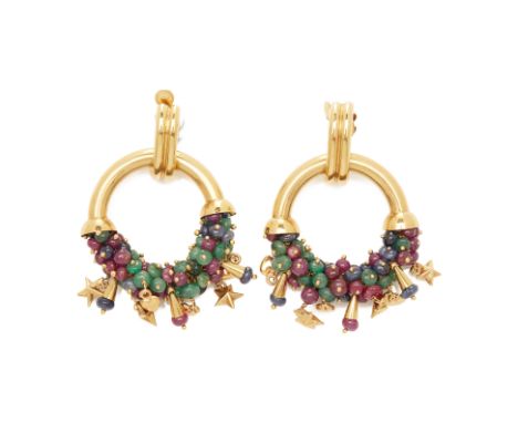 A PAIR OF MULTI-GEM SET HOOP EARRINGS
To be sold with no reserve, from an estate collection of jewellery
The pendant hoop set