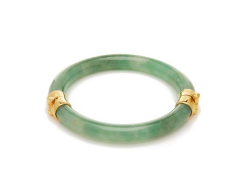 A JADE HINGED BANGLE
To be sold with no reserve, from an estate collection of jewellery
The green jade two piece bangle with 