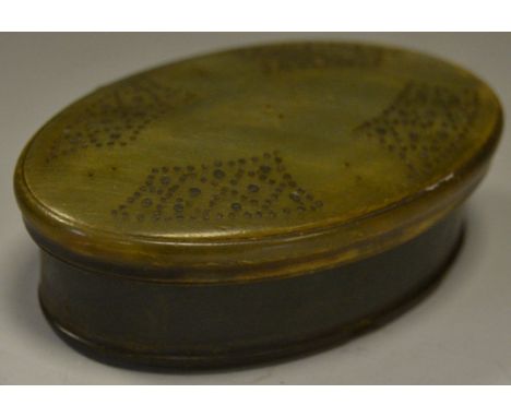 An early 19th century horn and pinwork snuff box