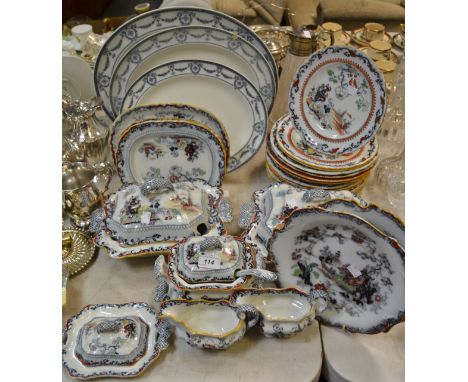 Ceramics - an Ashworth ironstone part dinner service comprising shaped rectangular tureens, gravy boats, various patterns; ot