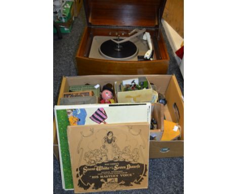 Juvenalia - a 1938 Walt Disney's Snow White and the Seven Dwarfs 78 record; a wooden pull along house containing a set of Noa