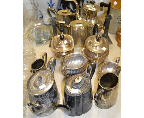 Silver Plated Ware - a three piece fluted tea service; a pair of Corinthian column candlesticks; a four piece tea service cha