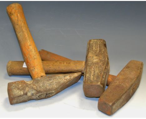 Masonry Tools - a variety of stone hammers, one stamped Joe M Smith and Sons, various shapes