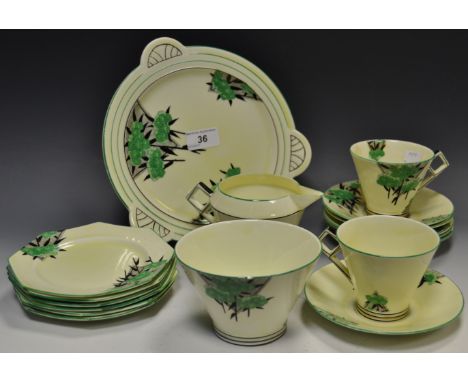 An Art Deco Foley china 'Sweet William' pattern part tea service, comprising of sandwich plate, cream jug, sugar bowl, cups, 