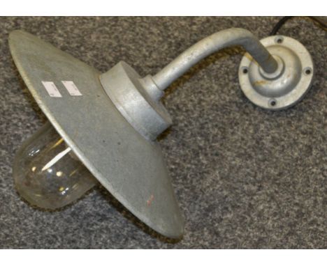 Industrial Salvage - a mid 20th Century incubation wall light; a galvanized lantern painted blue (2)