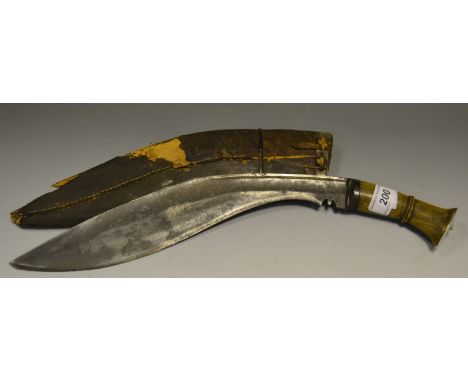 A silver mounted Nepalese Gurkha kukri and scabbard, horn handle