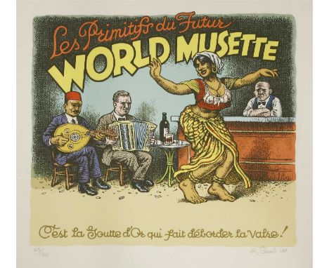 Robert Crumb (American, b.1943) WORLD MUSETTE, 2001 Colour lithograph, signed in pencil and numbered 68/130 49 x 50cm