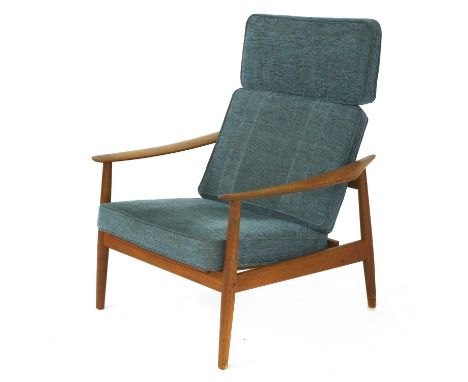 A Danish teak FD-164 reclining lounge chair, designed by Arne Vodder for France and Son, with a button label and stamped in g