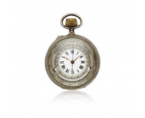 OROLOGIO DA ESPLORATORE CON INDICAZIONI BAROMETRICHE, 1900 CIRCA Cassa: n. 508, tre corpi in argento, fondello inciso a motiv