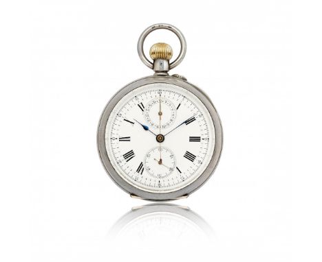 CRONOGRAFO IN ARGENTO FIRMATO "ESAMINATO DA DENT", 1880 CIRCA Cassa: n. 37604, quattro corpi in argento, cuvette siglata "Exa