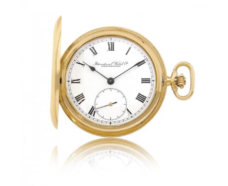 IWC SAVONETTE IN ORO, ANNI '80 Cassa: firmata, n. 1818060, quattro corpi, in oro 18K. Quadrante: firmato, bianco, indici a nu