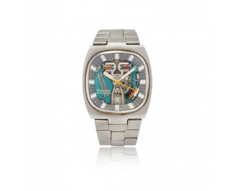 BULOVA ACCUTRON "SPACEVIEW", 1973 CIRCA Cassa: firmata, n. 3-492182, due corpi in acciaio, fondello a vite, maniglia pieghevo