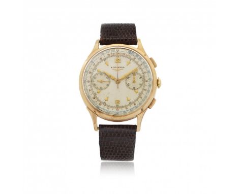 LONGINES CRONOGRAFO A RITORNO IN VOLO 30CH IN ORO, ANNI '50 Cassa: a tre corpi in oro 18K, fondello a scatto non originale n.