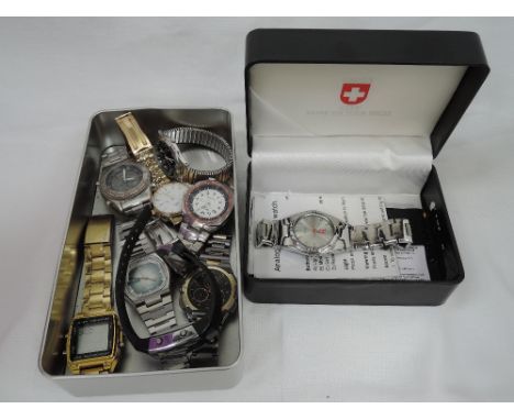 A selection of gents wrist watches including Ravel, Rotary, Timex, Swiss City etc
